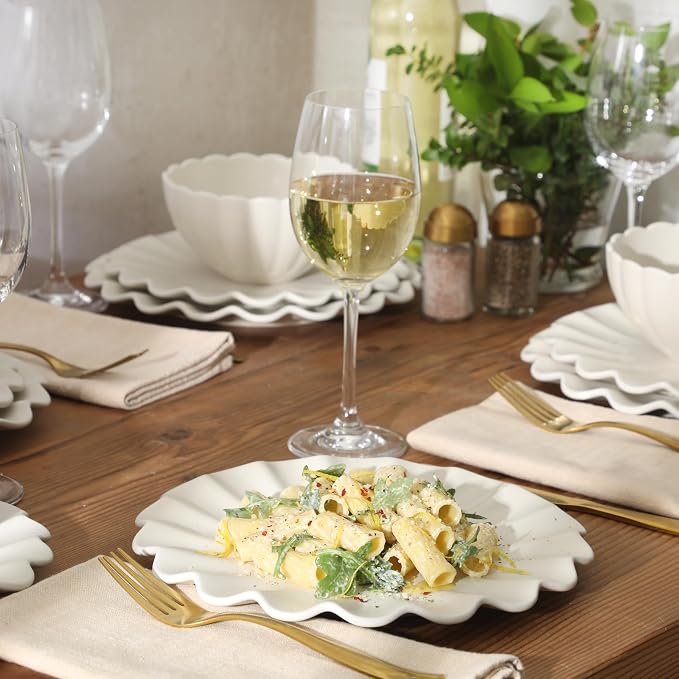 Gibson Elite Bistro Fleur Plates and Bowls Sets, 12-Piece Stoneware Dinnerware
