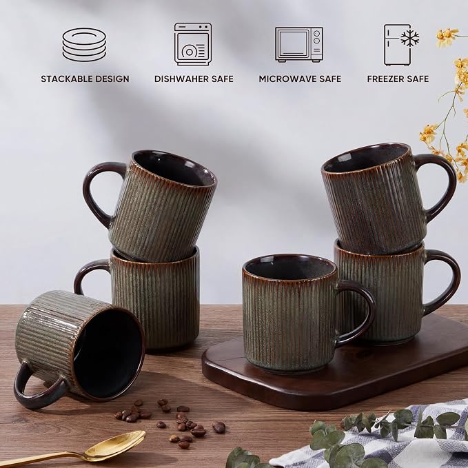 E-far 12 oz Coffee Mugs Set of 6, Stoneware Coffee Cups
