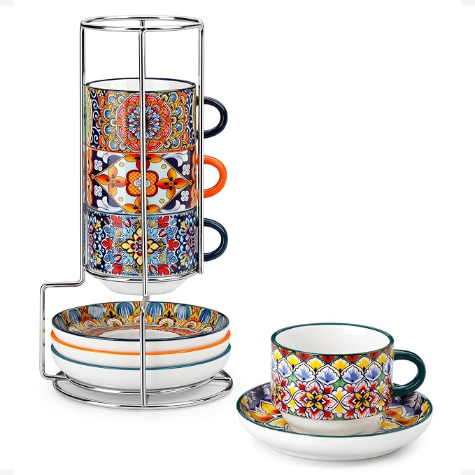 vancasso 8 Oz Espresso Cup Set of 4, Bohemian Ceramic