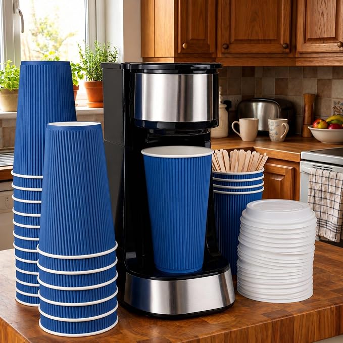 Restaurantware 16 Ounce Ripple Wall Disposable Coffee Cups, 500 Insulated