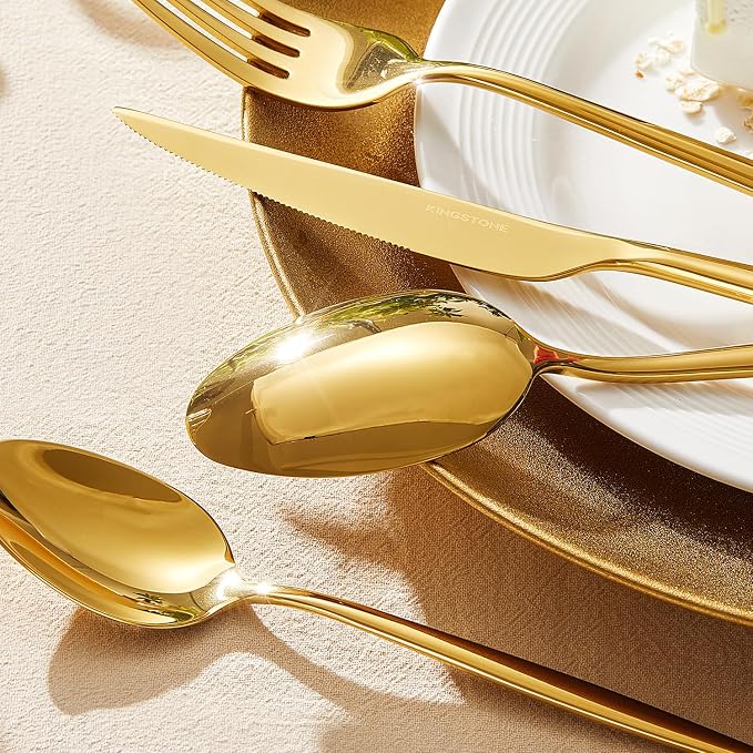 18/10 Silverware Set for 12, 60 Piece Gold Stainless Steel Flatware Cutlery |