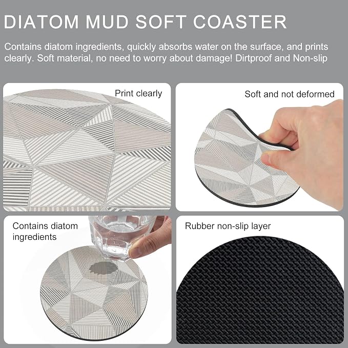 Coasters Set of 4, Geometric Minimalist Round Drink Coasters