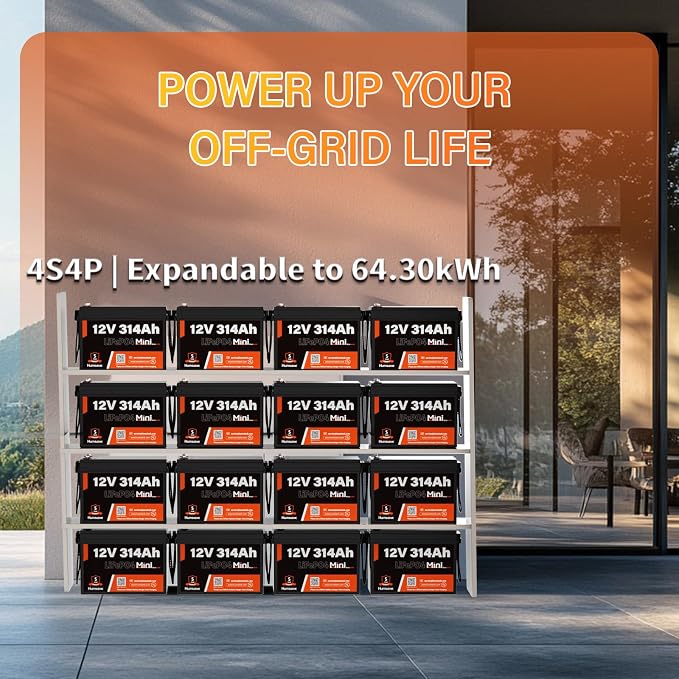 4 PCS Bluetooth 12V 314Ah LiFePO4 Lithium Battery MINI, Max. 4190Wh Energy