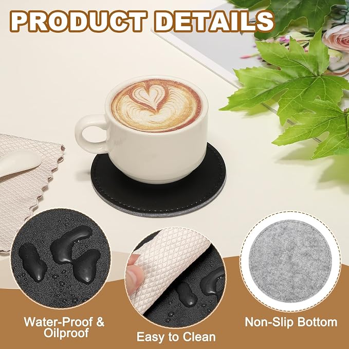 uxcell 5Pcs PU Leather Coasters