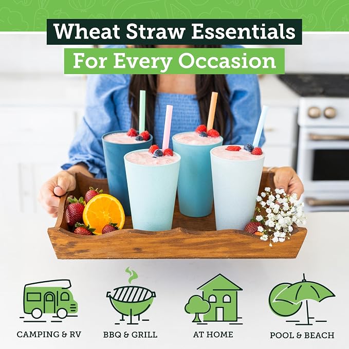 Grow Forward Premium Wheat Straw Cups - 20 oz Unbreakable BPA Free Hard Plastic