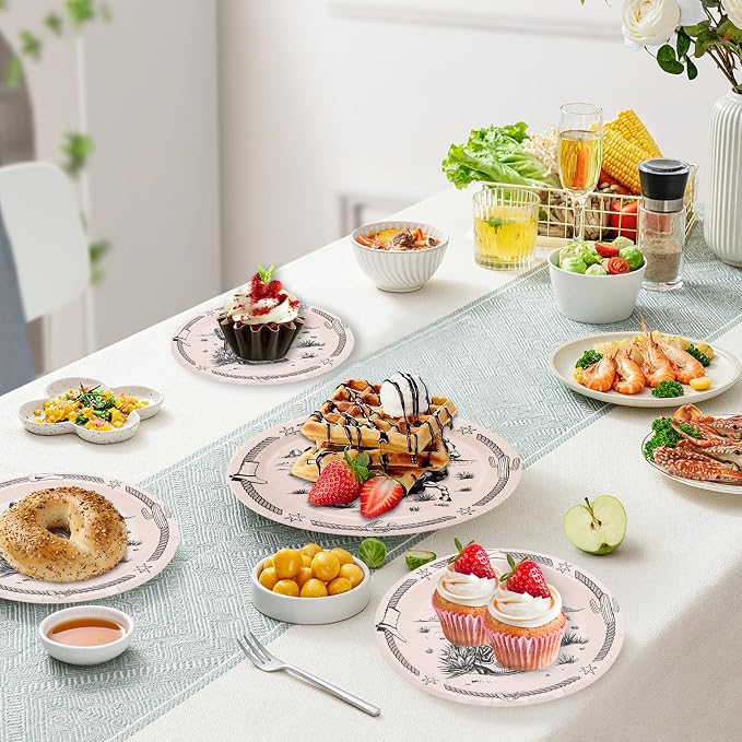 60PCS Cowboy Paper Plates and Napkins Party Supplies Serve 20 | Western Rodeo