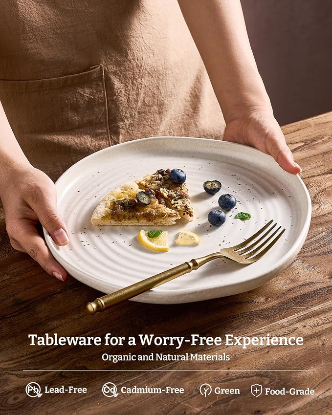 Famiware Pluto 12-Piece Stoneware Dinnerware Set, Matte Beige White | Double