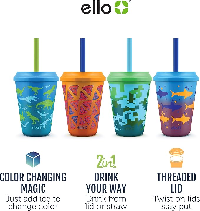 Ello 12oz Kids Plastic Reusable Color Changing Cups