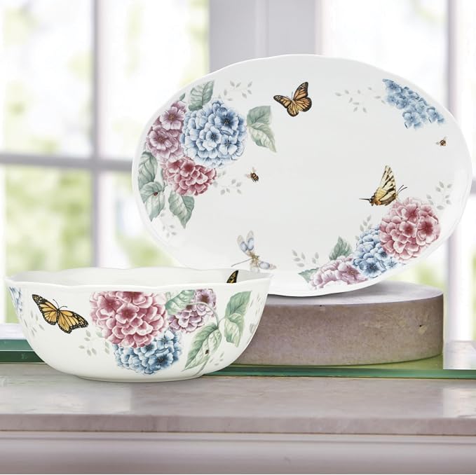 Lenox Butterfly Meadow Hydrangea Large Serve Bowl, 2.70 LB, microwave safe |