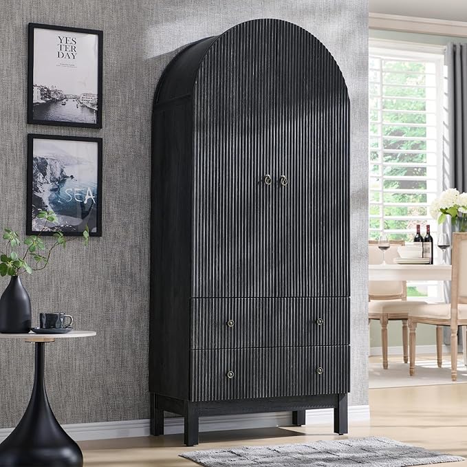71" Tall Arched Pantry Cabinet, Fluted Kitchen Storage Cabinet