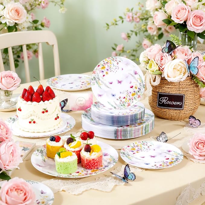 60PCS Wildflower Plates Disposable