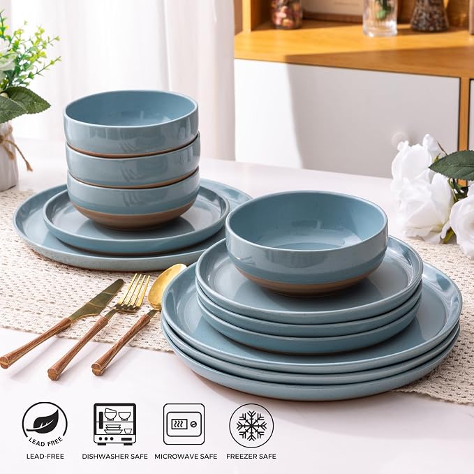 AmorArc Dinnerware Sets for 6, 18 Pieces Ceramic Plates and Bowls Set | Scratch