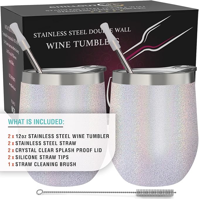 CHILLOUT LIFE 12 oz Stainless Steel Wine Tumblers 2 Pack