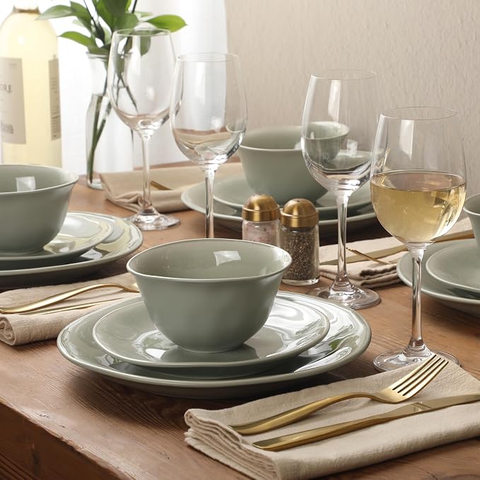 Gibson Elite Port Barton Plates and Bowls Sets, 12-Piece Stoneware Dinnerware