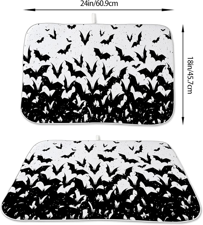 Halloween Bats Dish Drying Mat for Kitchen Counter 18x24 Inch Polka Dots Dish