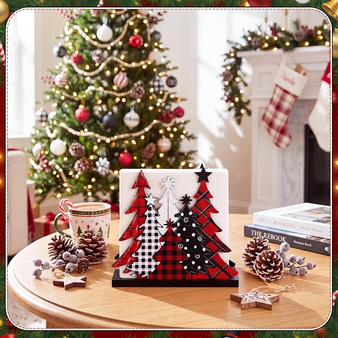 Buffalo Check Christmas Tree Napkin Holder