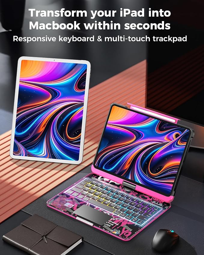 SIBEITU Keyboard Case for iPad Pro 13 Inch, 360 Rotatable iPad Pro 13 Clear