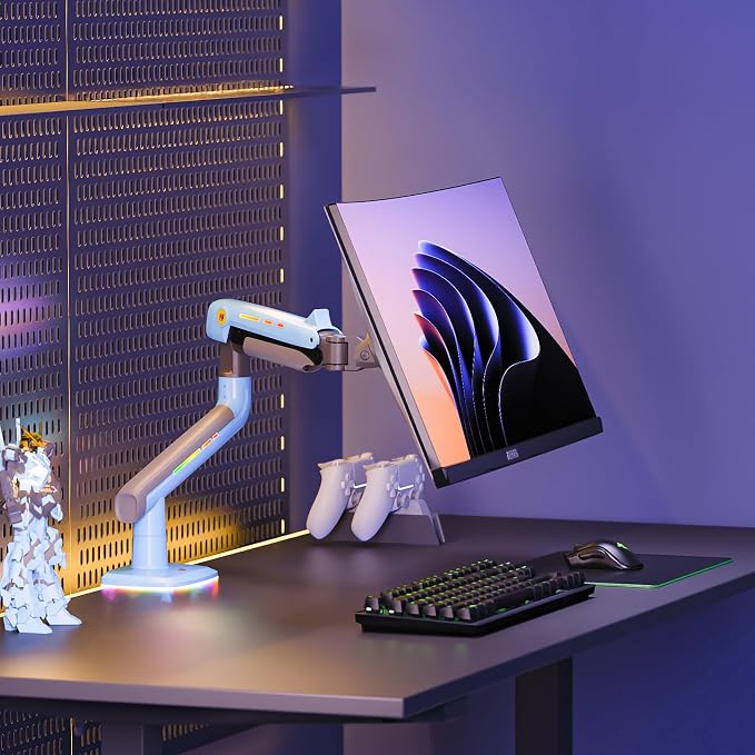 Gaming Monitor Arm for Flat/Ultrawide/Curved Monitors 32 to 60 inch, Heavy Duty