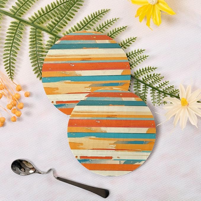 Red Stripes 4 Piecing Set Round Drink Coaster Cork Trivets