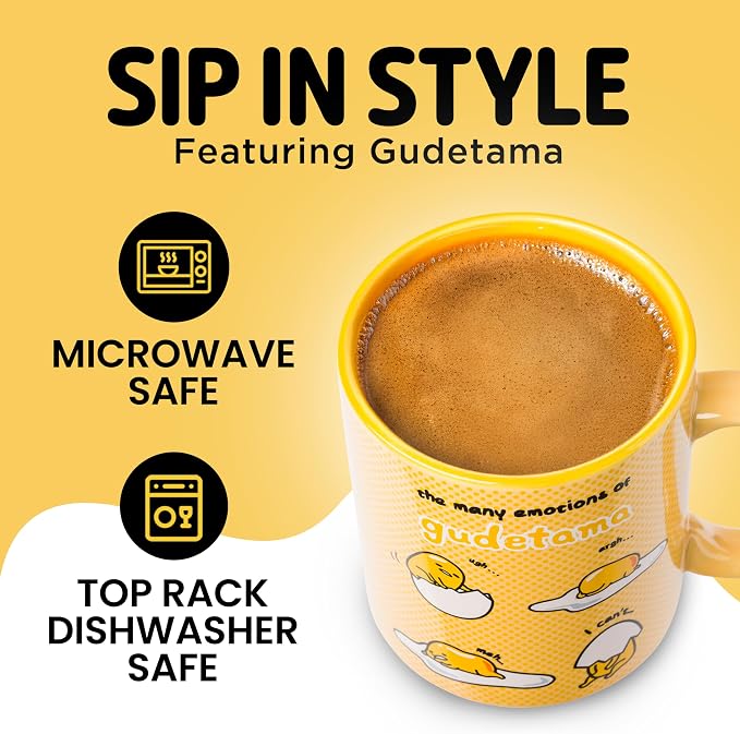 Silver Buffalo Sanrio Gudetama Lazy Egg Many Emotions, Ceramic Mug, 20oz |