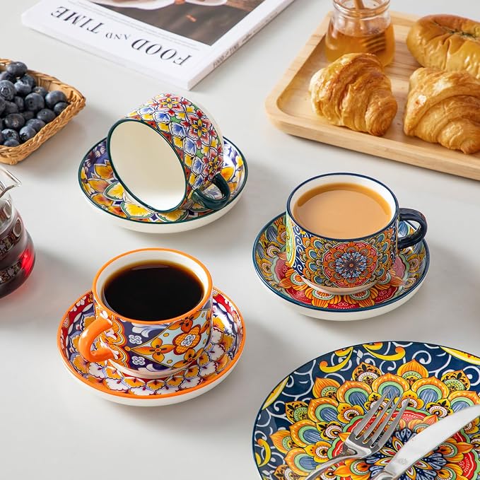 vancasso 8 Oz Espresso Cup Set of 4, Bohemian Ceramic