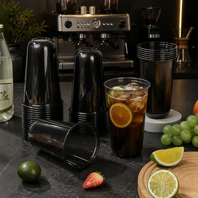 KesaPlan 100 Pcs 18oz Plastic Black Cups, Disposable Wine Cocktail Glasses |