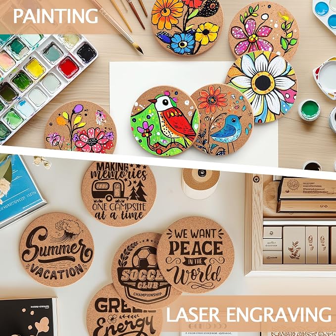 60 PCS Cork Coasters for Laser Engraving, Thick Absorbent Blank Coasters | 4