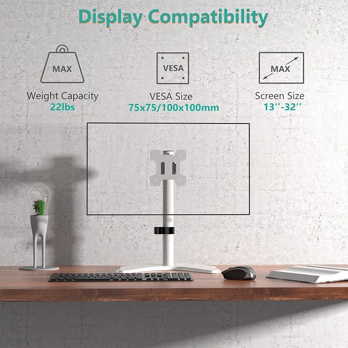 WALI Single Monitor Stand, Free Standing Desk Stand