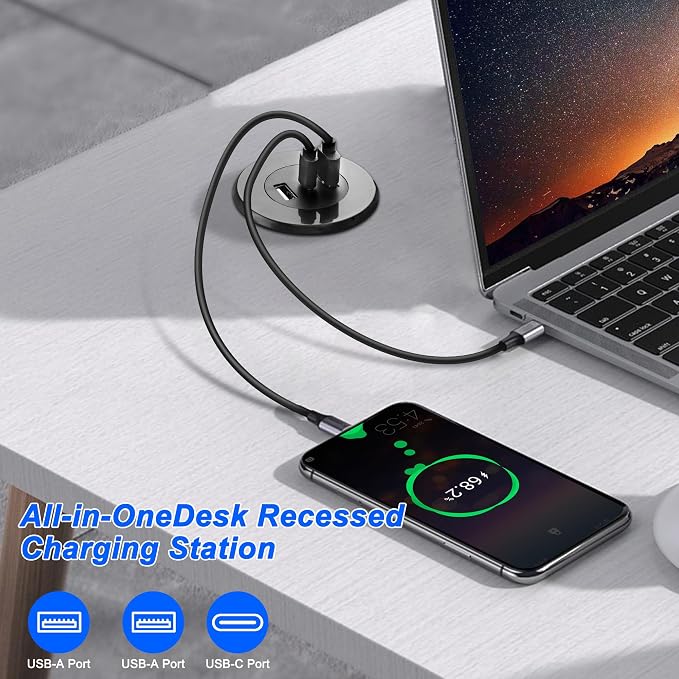 MEIRIYFA 3-in-1 Desktop Power Embedded Charger USB/Type C Desktop Station