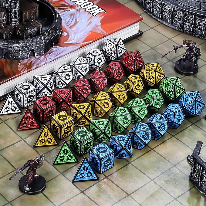 CiaraQ Polyhedral Dice with 5 Pouches, 5 Sets of Retro Dice