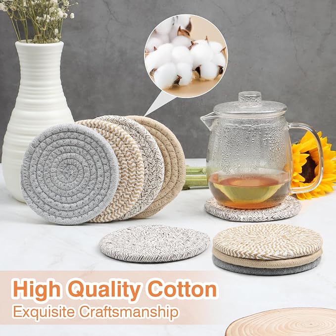 Large 4.8" Cotton Coasters for Drinks Set of 2