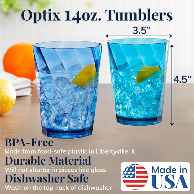 US Acrylic Optix Plastic Reusable Drinking Glasses 14oz Rocks Cups in Coastal