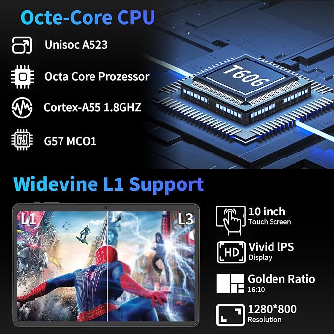 Android 15 Tablet with Keyboard, 26GB+256GB, 10.1 Inch Tablet 8000 mAh Battery