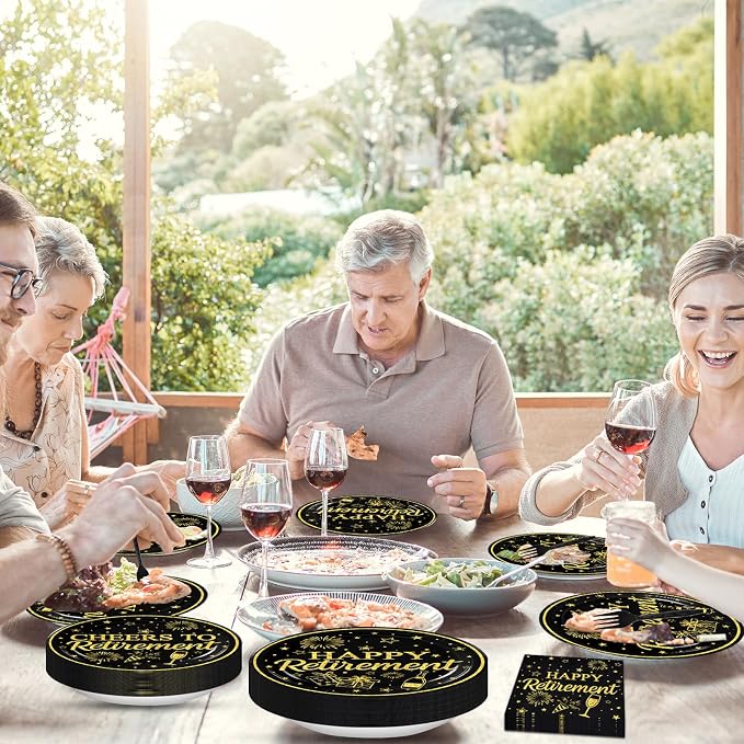 100 Pcs Happy Retirement Tableware Party Supplies Set, Serves 25 – Disposable