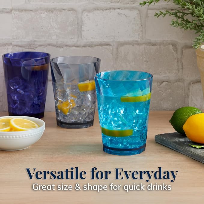US Acrylic Optix Plastic Reusable Drinking Glasses 14oz Rocks Cups in Coastal