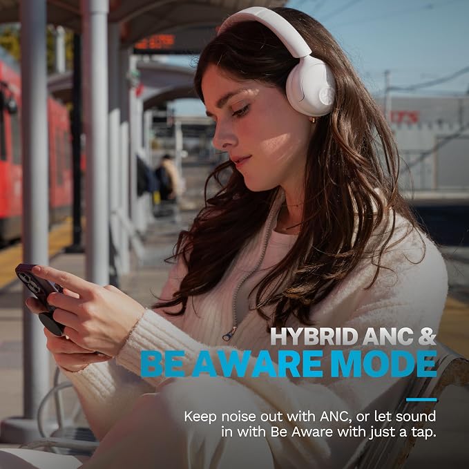 JLab Go Lux ANC Wireless Headphones, Cloud White, Hybrid Active Noise Cancelling