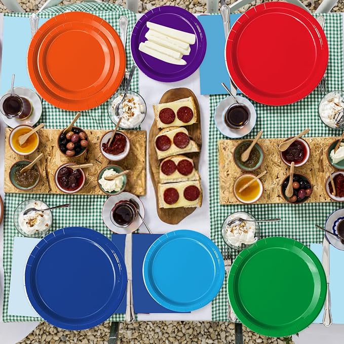 Oigco 60 PCS Colorful Paper Plates, Pastel Plates and Napkins, Rainbow