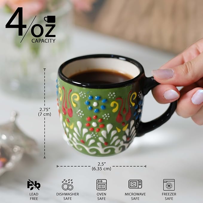 Espresso Cups Set of 2 | 4 oz Small Espresso Cups | Turkish Tea Cups |