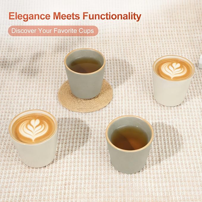 6.7 Ounce Janpanese Tea Cup Set of 4, Handle-less Espresso Cups Set