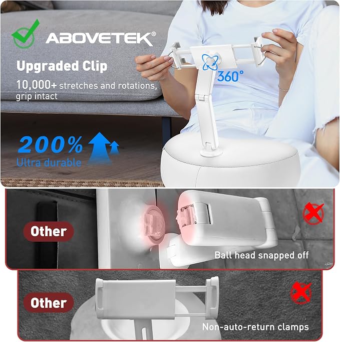 AboveTEK Tablet Pillow Stand for Bed, Hands-Free 360° Adjustable iPad Pillow