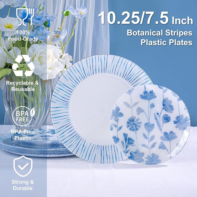 U-QE 20Pcs Blue Plastic Plates