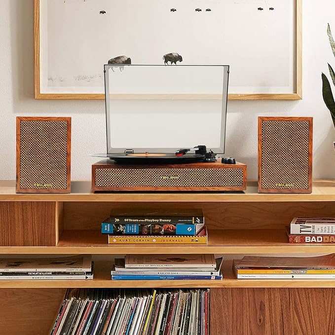 Vinyl Record Player with External Speakers, 3 Speed Bluetooth Turntable