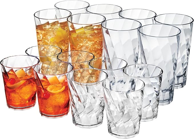 US Acrylic Optix Plastic Reusable Drinking Glasses 14oz Rocks & 20oz Water Cups