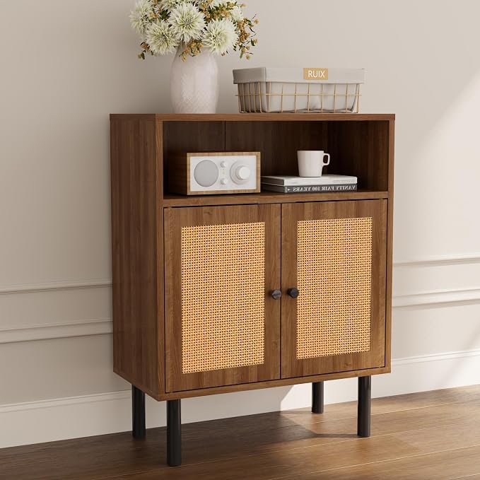Rattan Storage Cabinet, Boho Accent Cabinet