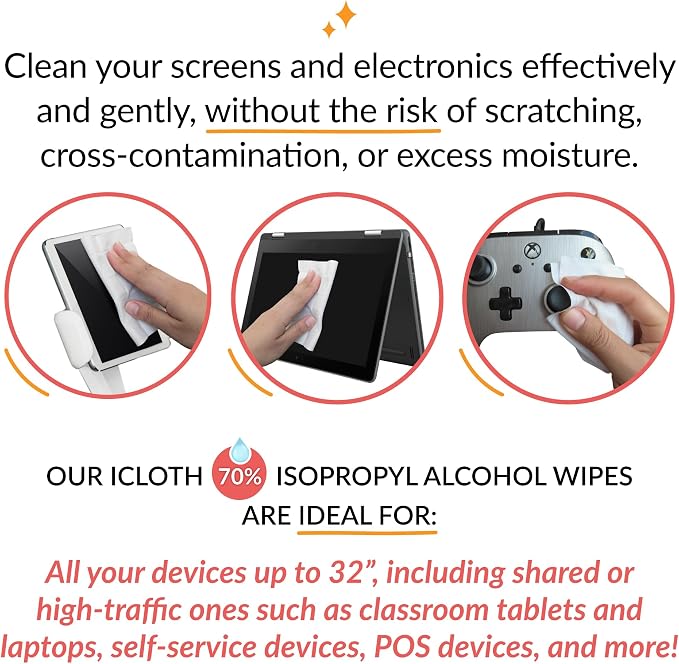 iCloth 70% Isopropyl Alcohol Large Screen and Electronics Wipes, Streak-Free