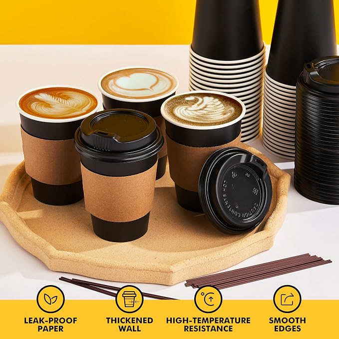 RACETOP 12 oz 50 Pack Black Disposable Coffee Cups