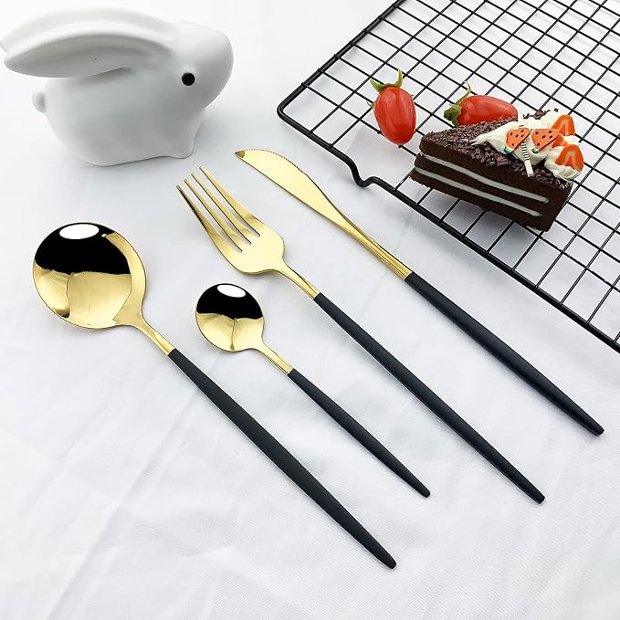 JASHII Flatware Serving Set 24 Piece, Stainless Steel Silverware Set, Titanium