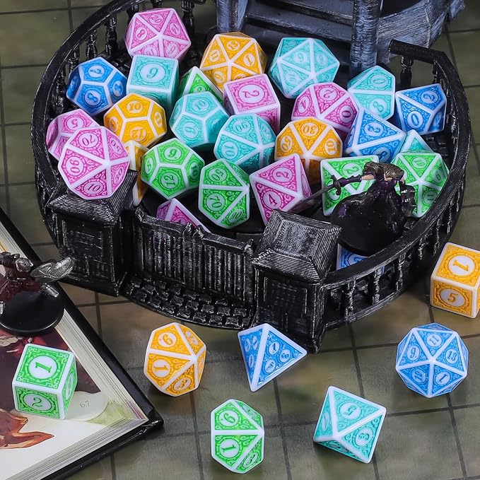CiaraQ DND Dice with 5 Pouches, 5 Sets of Retro Polyhedral Dice
