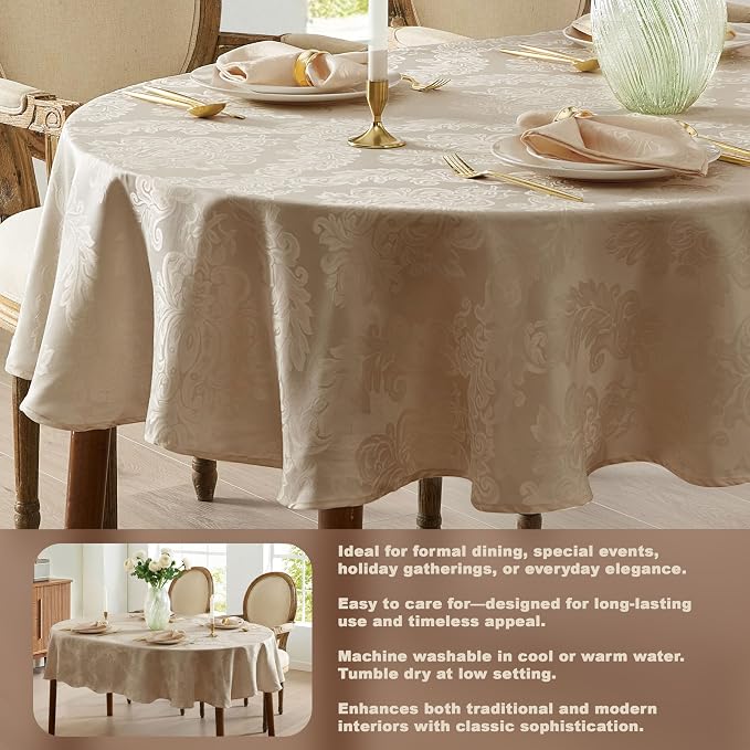 Newbridge Barcelona Luxury Damask Fabric Tablecloth, 60” Wide x 120” Oval