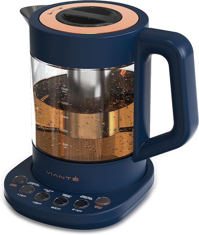 Viante Alba Electric Tea Kettle, No Plastic, Midnight Blue | Borosilicate glass